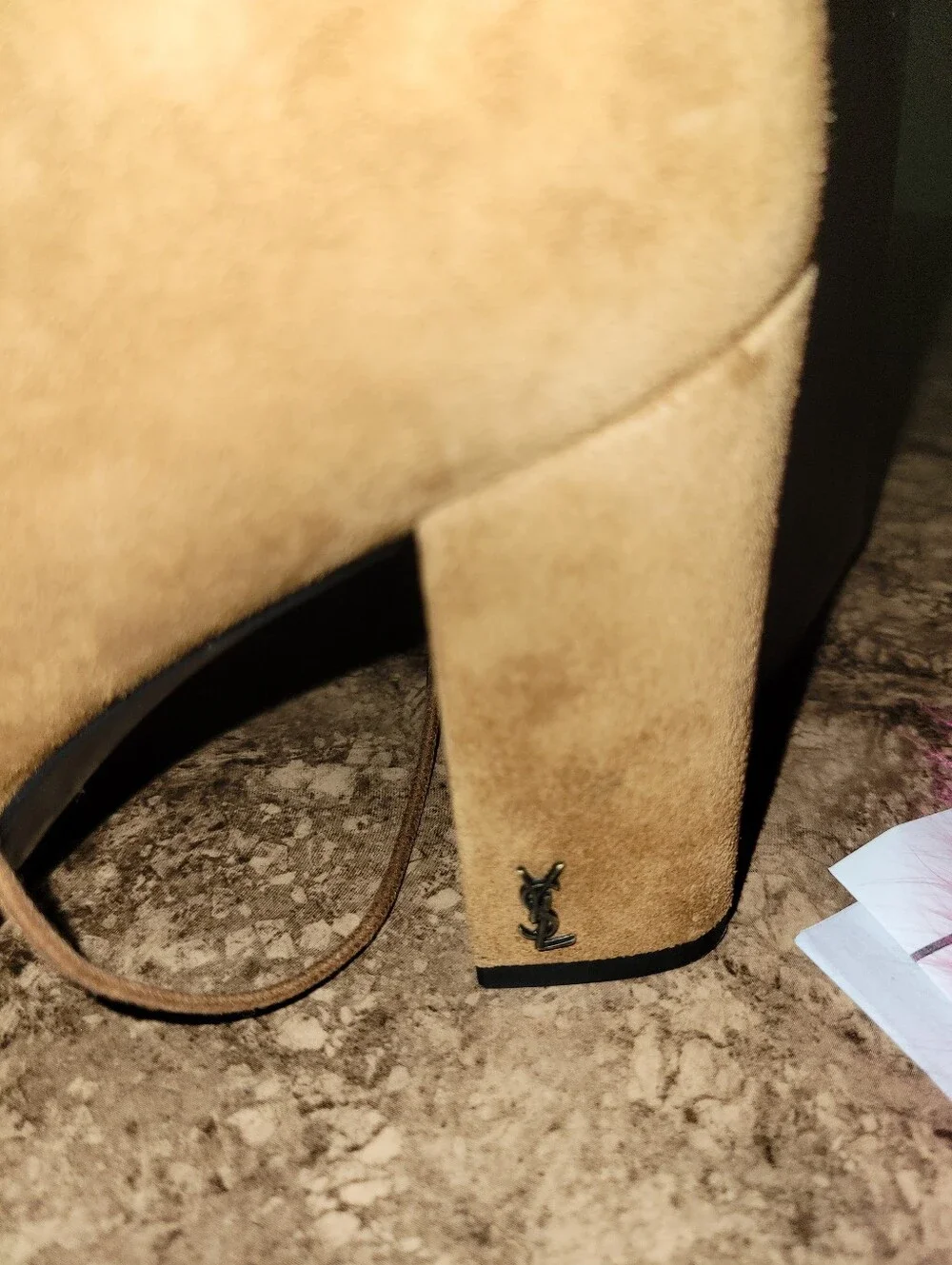 YSL SAINT LAURENT Suede Camel Booties 37.5